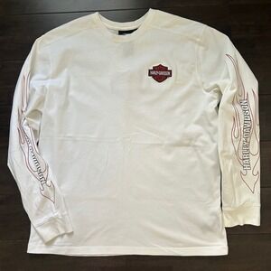 Harley Davidson T-Shirt Long Sleeve Flame White Crew Mens Size 2XL